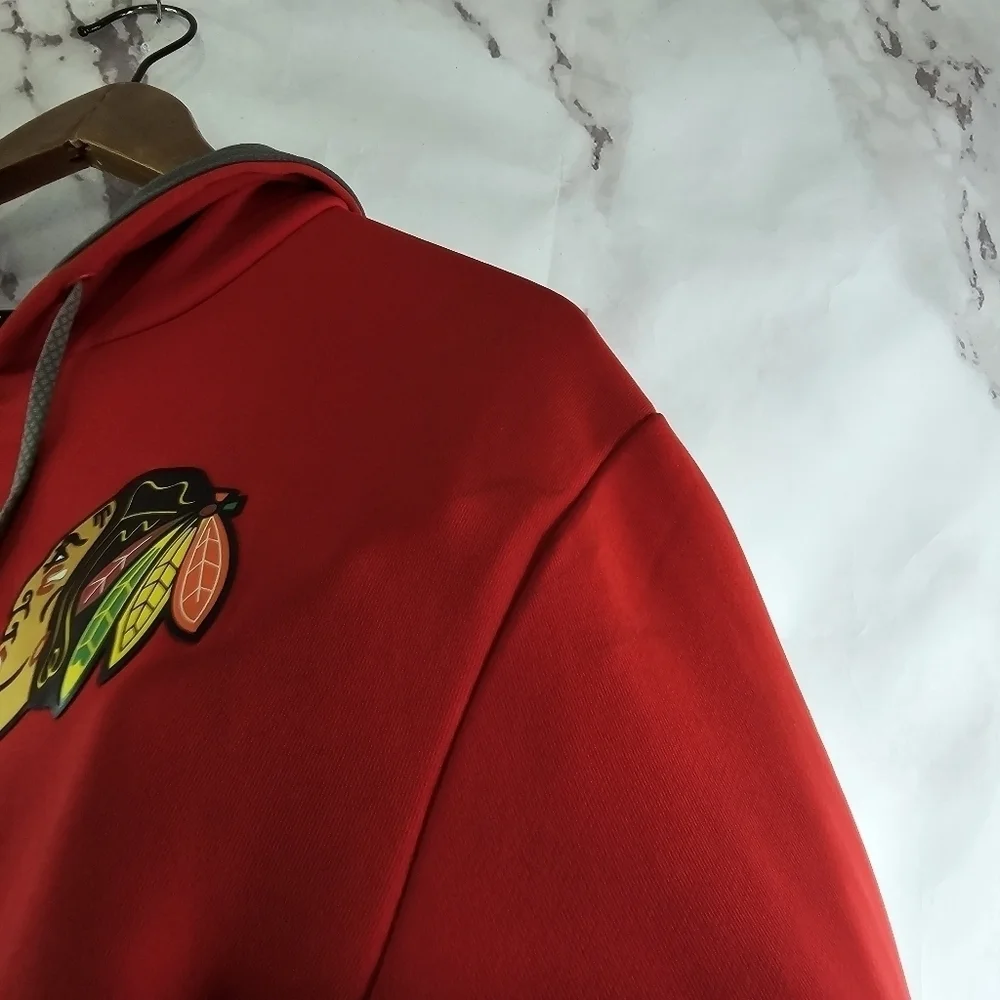 Chicago Blackhawks Jacket Mens Medium Red Gray Full Zip Sweatshirt Hooded Adidas
